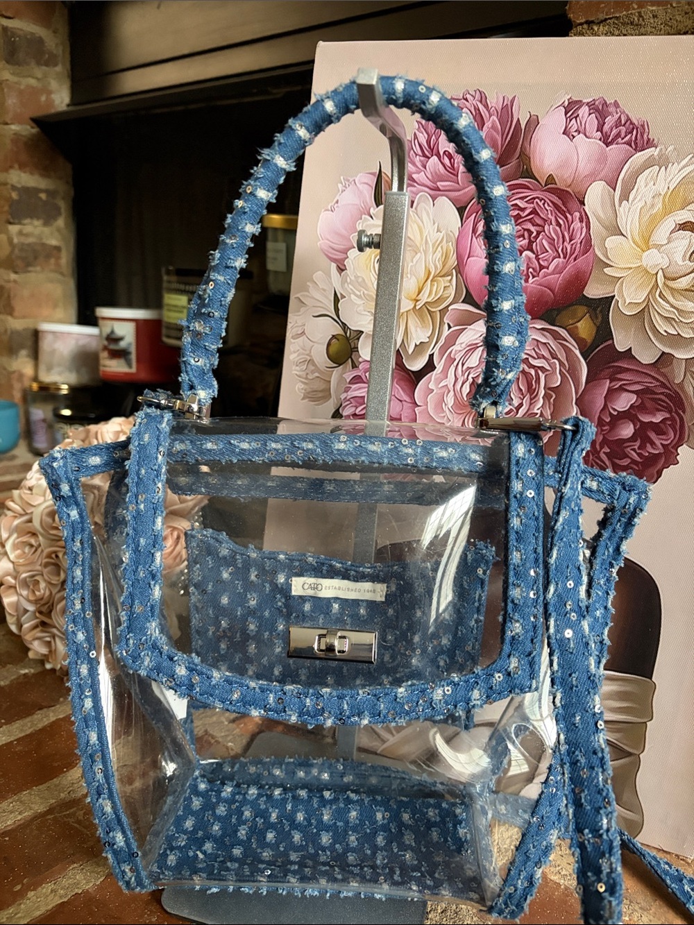 Clear Blue Denim Tweed-Trim Handbag - Unbranded
